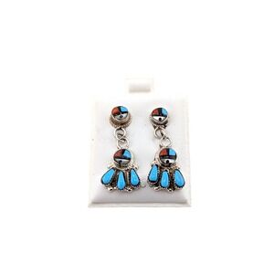 Zuni Sun face Inlay Dangle Earrings Native American Handmade Jewelry**